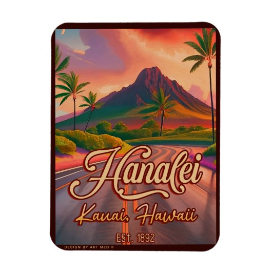 Hanalei Kauai Hawaii Retro Volcano Road 1950s Magnet (Vertikal)