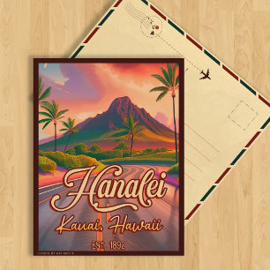 Hanalei Kauai Hawaii Retro Volcano Road 1950s Postkarte