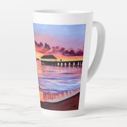 Hanalei Pier Sunset Kauai Beach Latte Tasse (Rechte Ecke)