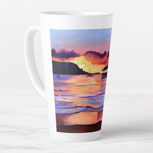 Hanalei Pier Sunset Kauai Beach Latte Tasse (Linke Ecke)