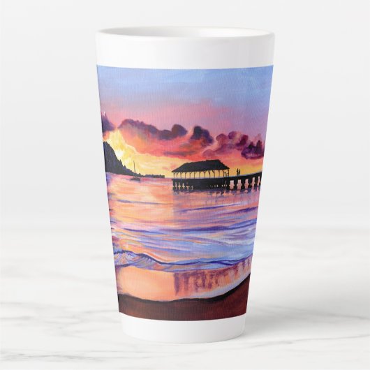 Hanalei Pier Sunset Kauai Beach Latte Tasse (Vorderseite)