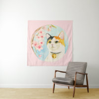 Hanami | Calico Cat and Cherry Blossom Wassercolor