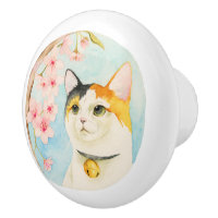 Hanami | Kaliko-Katzen-und Kirschblüten-Aquarell