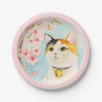 Hanami | Kaliko-Katzen-und Kirschblüten-Aquarell