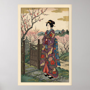 Hanami Maiko Druck Vintage Floral Kimono Poster
