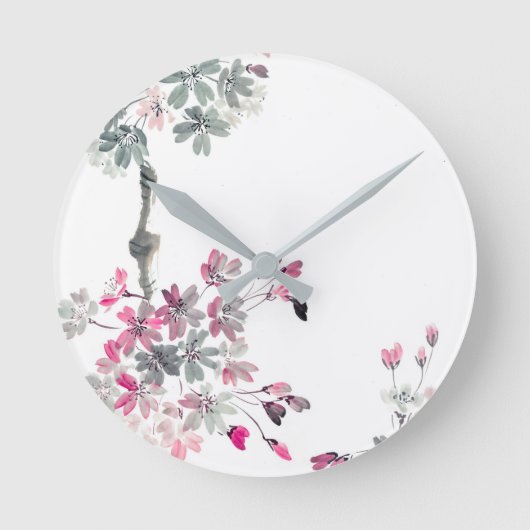 Hanami | Sakurazweig blühend Runde Wanduhr (Vorderseite)