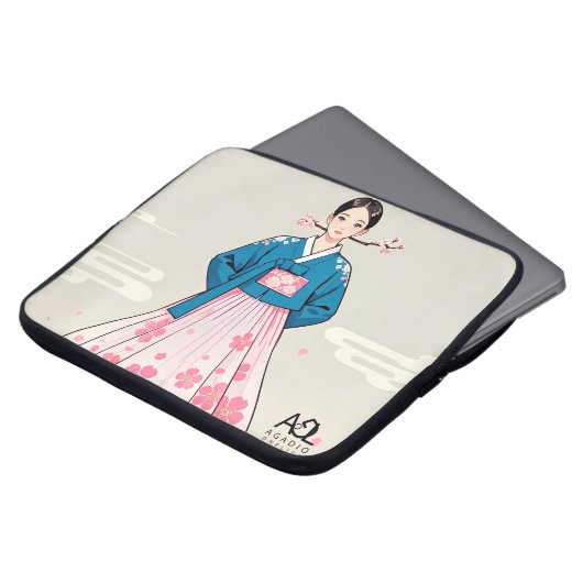 Hanbok Frau mit Blue Top und Cherry Blossom Moti Laptopschutzhülle (Vorne Oben)