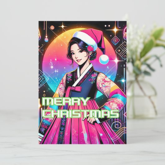 Hanbok Frauen Weihnachtskarte Feiertagskarte (Stehend Vorderseite)