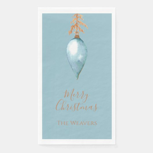 Hand bemalt Botanisches Blaues Wasserfarben Weihna Serviette (Vorderseite)