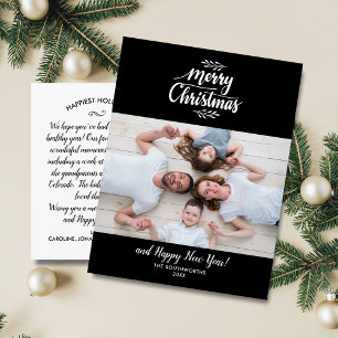 Hand Briefe frohe Weihnachten Familie Foto Black Postkarte