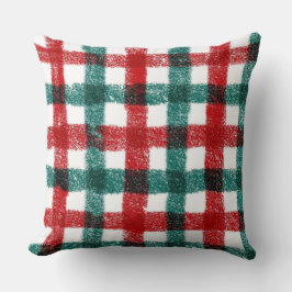 Hand-Brushed Christmas Pillow in Red & Green Kissen