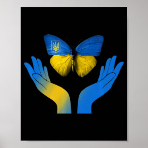 Hand Butterfly Ukraine ukrainische Flagge mit EU Poster