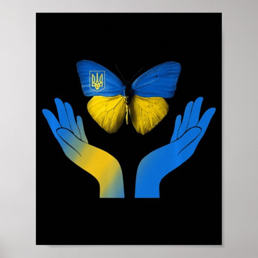 Hand Butterfly Ukraine ukrainische Flagge mit EU Poster (Vorne)