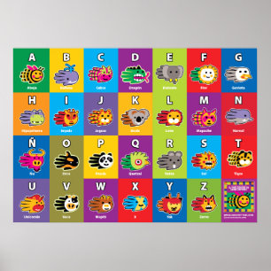 Hand Critter Spanisch ABC Alphabet für Kinder Poster
