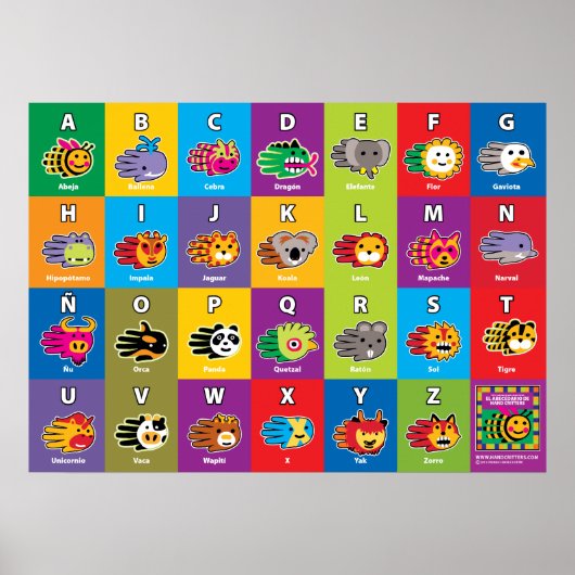 Hand Critter Spanisch ABC Alphabet für Kinder Poster (Vorne)