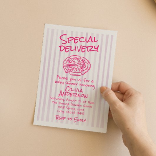 Hand Dawn Pink Pizza Spezielle Kinderdusche Einladung
