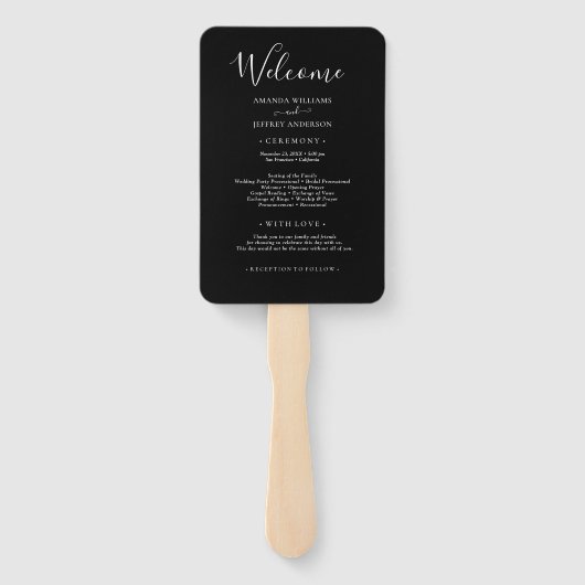 Hand des Schwarz-Weiß-Hochzeitsprogramms für Fotoc Fächer (Rückseite)