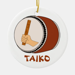 Hand, die das Stock Taiko Trommel-japanische Keramikornament
