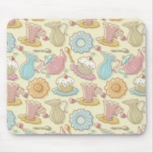 Hand, die Geschirr-Silhouetten zeichnet Mousepad