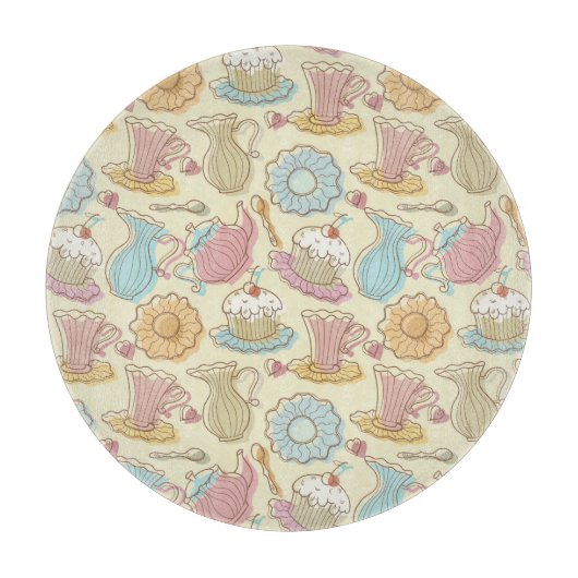 Hand, die Geschirr-Silhouetten zeichnet Schneidebrett (Vorderseite)