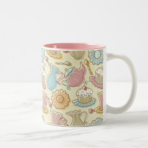 Hand, die Geschirr-Silhouetten zeichnet Zweifarbige Tasse
