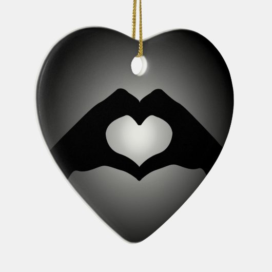 Hand, die Zeichen Herz macht Keramik Ornament (Rechts)
