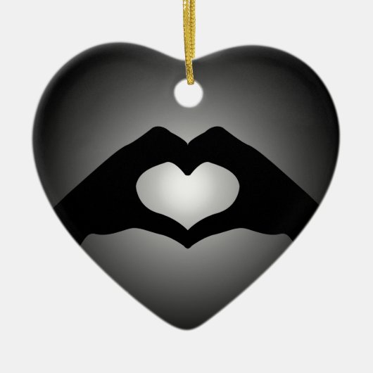 Hand, die Zeichen Herz macht Keramik Ornament (Vorne)