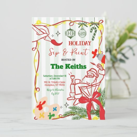 Hand Doodle Christmas Holiday Paint and Sip Invit Einladung (Stehend Vorderseite)