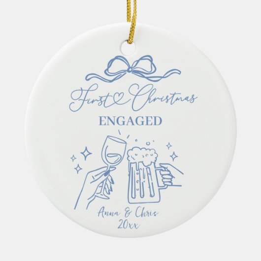 Hand Doodle First Christmas Engaged Keramik Ornament (Vorne)