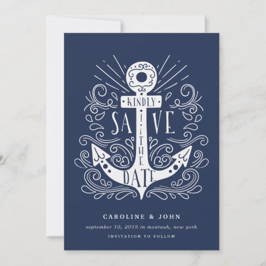 Hand Dragezeichnete Ankerkarte Save the Date (Vorderseite)