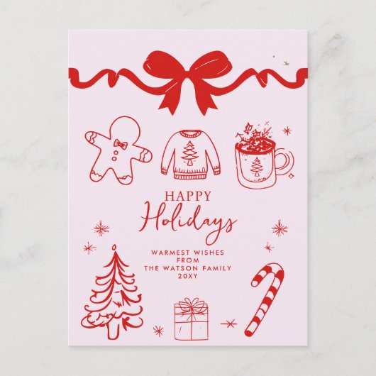 Hand Draodle Bow Red Pink Weihnachten (Vorderseite)