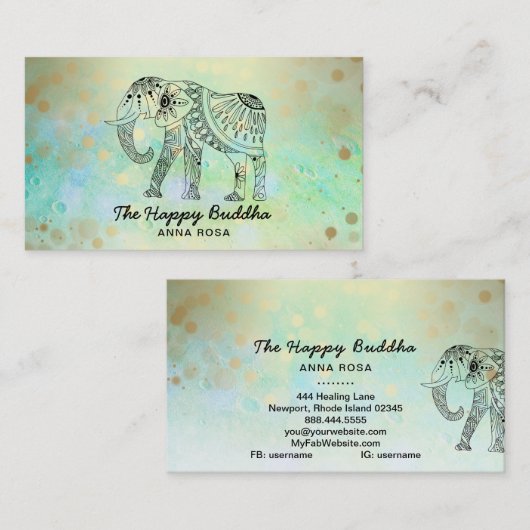 *~* Hand Drawing - Elephant Gold Pattern Buddha Visitenkarte (Vorne/Hinten)