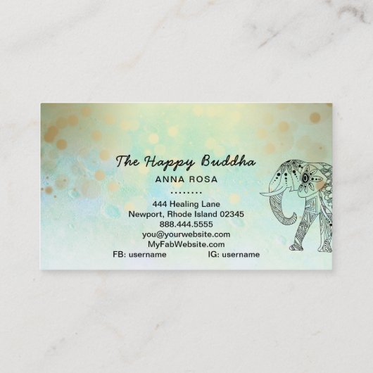 *~* Hand Drawing - Elephant Gold Pattern Buddha Visitenkarte (Rückseite)