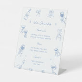Hand Drawing etwas Blue Brautparty Drink Menu Sockelschild (Vorderseite)