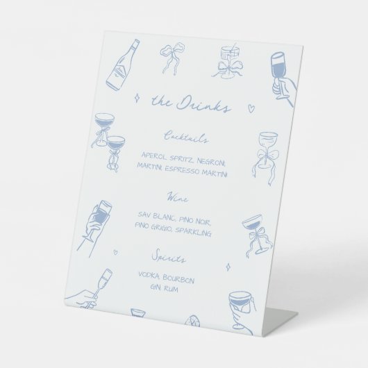 Hand Drawing etwas Blue Brautparty Drink Menu Sockelschild (Vorderseite)