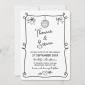 Hand Drawing French Whimsical Doodle Wedding Einladung (Vorderseite)