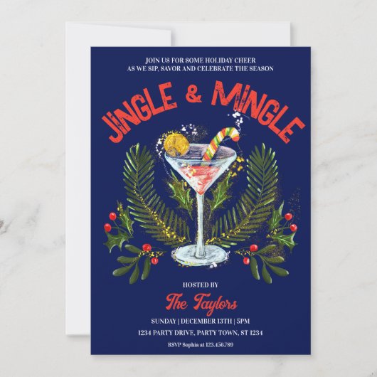 Hand Drawing Jingle Mingle Weihnachtscocktail Part Einladung (Vorderseite)