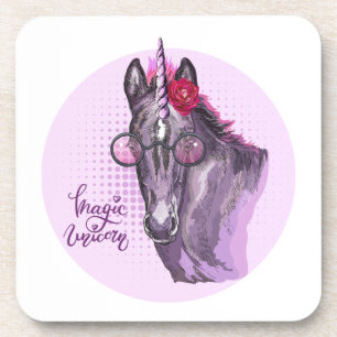 Hand drawing purple Unicorn Throw Pillow Getränkeuntersetzer