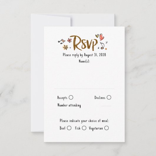 Hand Drawing Quirky Funky Wedding RSVP Card (Vorderseite)
