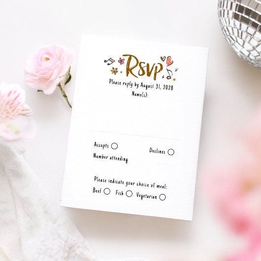 Hand Drawing Quirky Funky Wedding RSVP Card