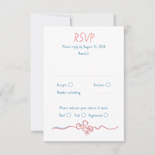Hand Drawing Quirky Funky Wedding RSVP Card Karte (Vorderseite)