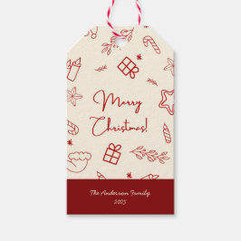 Hand Drawing Whimsical Red Doodle Weihnachten Geschenkanhänger