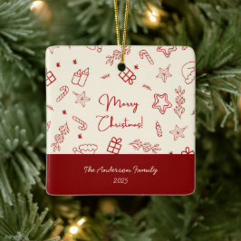 Hand Drawing Whimsical Red Doodle Weihnachten Keramikornament