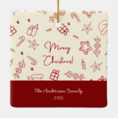 Hand Drawing Whimsical Red Doodle Weihnachten Keramikornament (Rückseite)