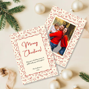 Hand Drawing Whimsical Red Doodle Weihnachtsfest F Feiertagskarte