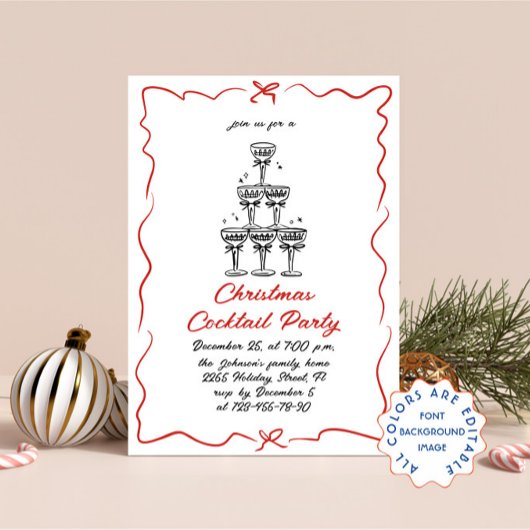 Hand Drawing Whimsical Weihnachtscocktail Party Einladung