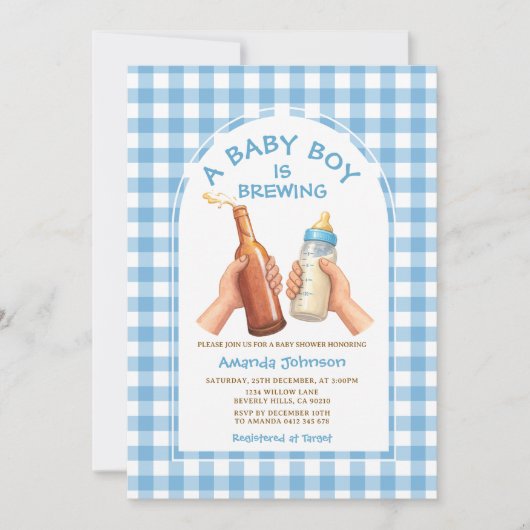 Hand Drawn A baby Boy is brewing coed baby shower Einladung (Vorderseite)