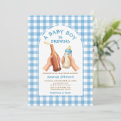 Hand Drawn A baby Boy is brewing coed baby shower Einladung (Stehend Vorderseite)
