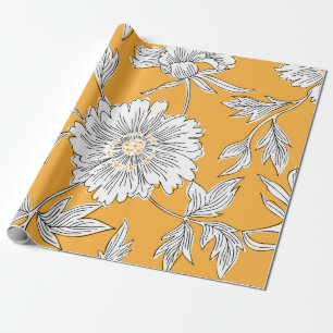 Hand drawn abstract garden flowers. Contour drawin Geschenkpapier