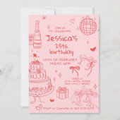 Hand Drawn Adult Handwritten Scribble Birthday Einladung (Vorderseite)